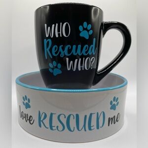 Cozy Paws Collection: Who Rescued Who Mug & Love Rescued Me Bowl Set